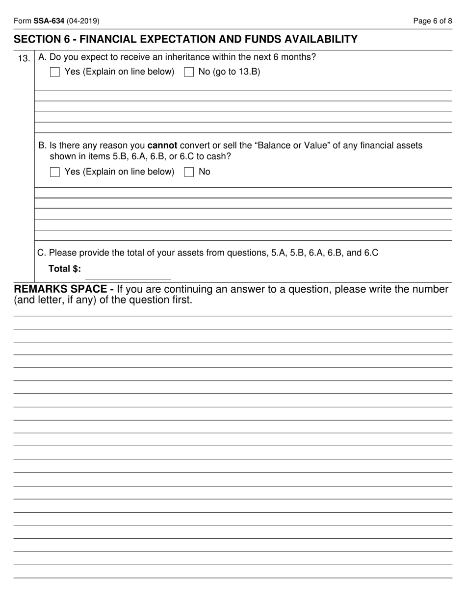 Form SSA-634 Request for Change in Overpayment Recovery Rate, Page 6