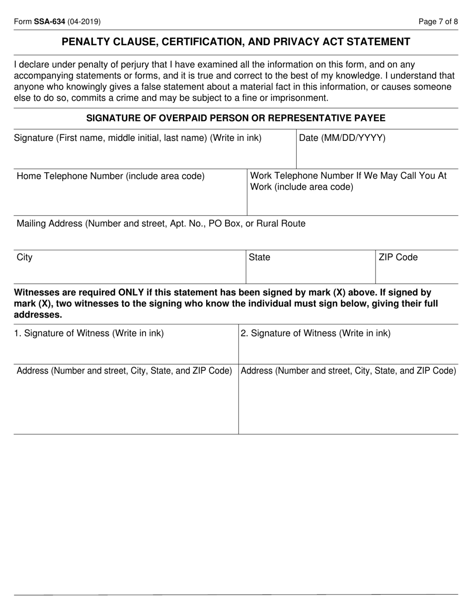 Form SSA-634 Request for Change in Overpayment Recovery Rate, Page 7