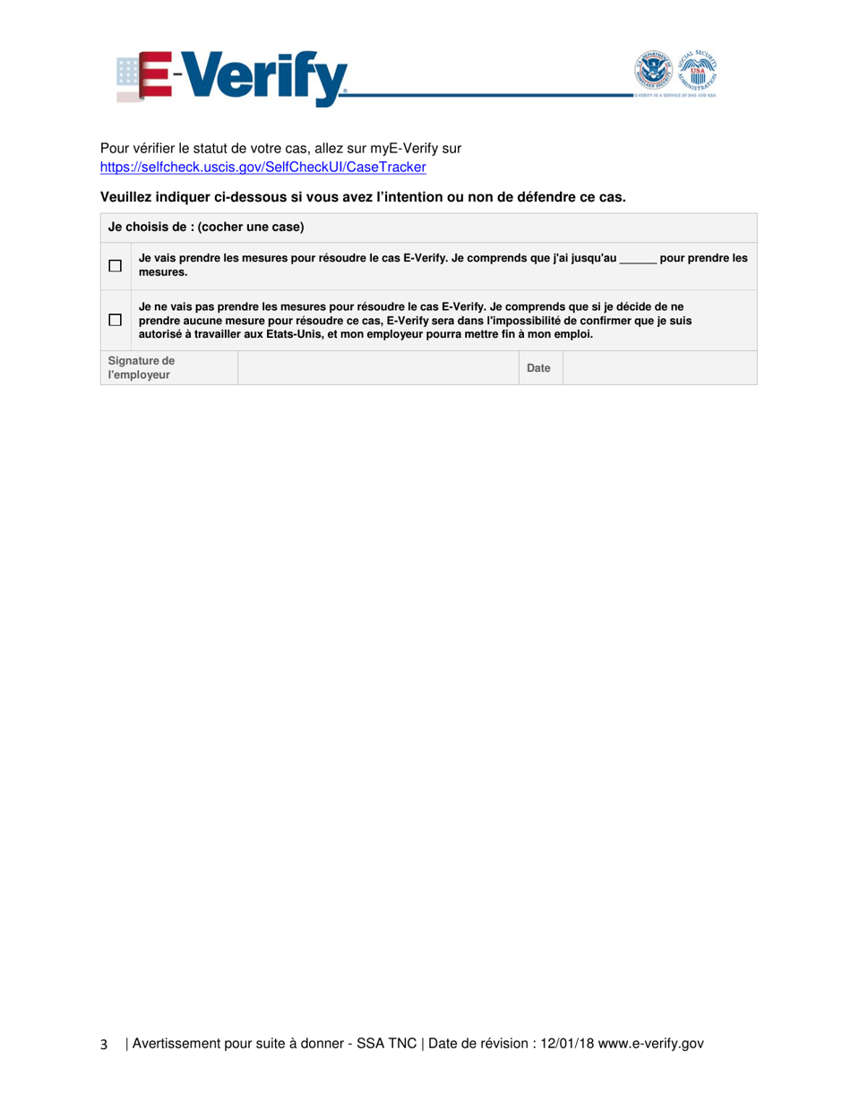 Further Action Notice - Tentative Nonconfirmation (Tnc) (French), Page 3