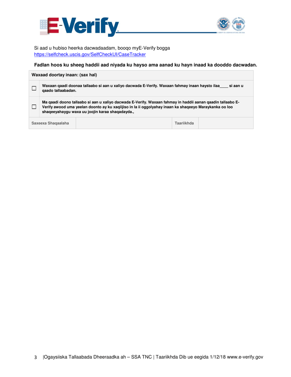 Further Action Notice Social Security Administration Tentative Nonconfirmation (Ssa Tnc) (Somali), Page 3