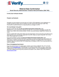 Document preview: Referral Date Confirmation - Social Security Administration Tentative Nonconfirmation (Ssa Tnc) (Tagalog)