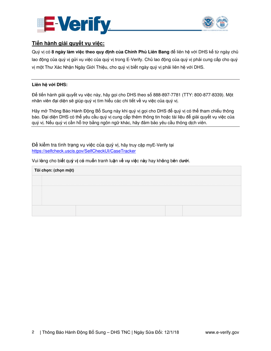 Further Action Notice Tentative Nonconfirmation (Tnc) (Vietnamese), Page 2