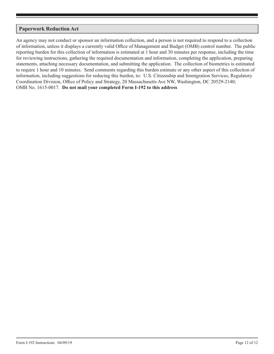 Instructions for USCIS Form I-192 Application for Advance Permission to Enter as a Nonimmigrant, Page 12