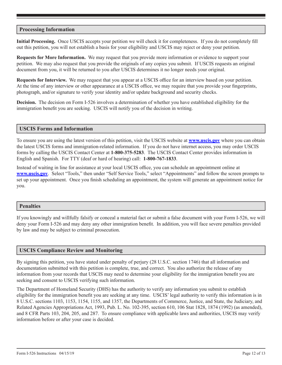 Instructions for USCIS Form I-526 Immigrant Petition by Alien Entrepreneur, Page 12