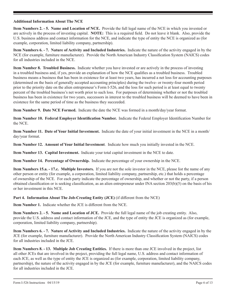 Instructions for USCIS Form I-526 Immigrant Petition by Alien Entrepreneur, Page 6