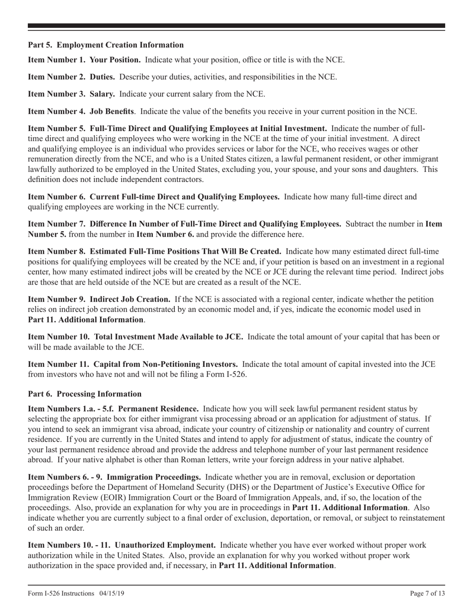 Instructions for USCIS Form I-526 Immigrant Petition by Alien Entrepreneur, Page 7