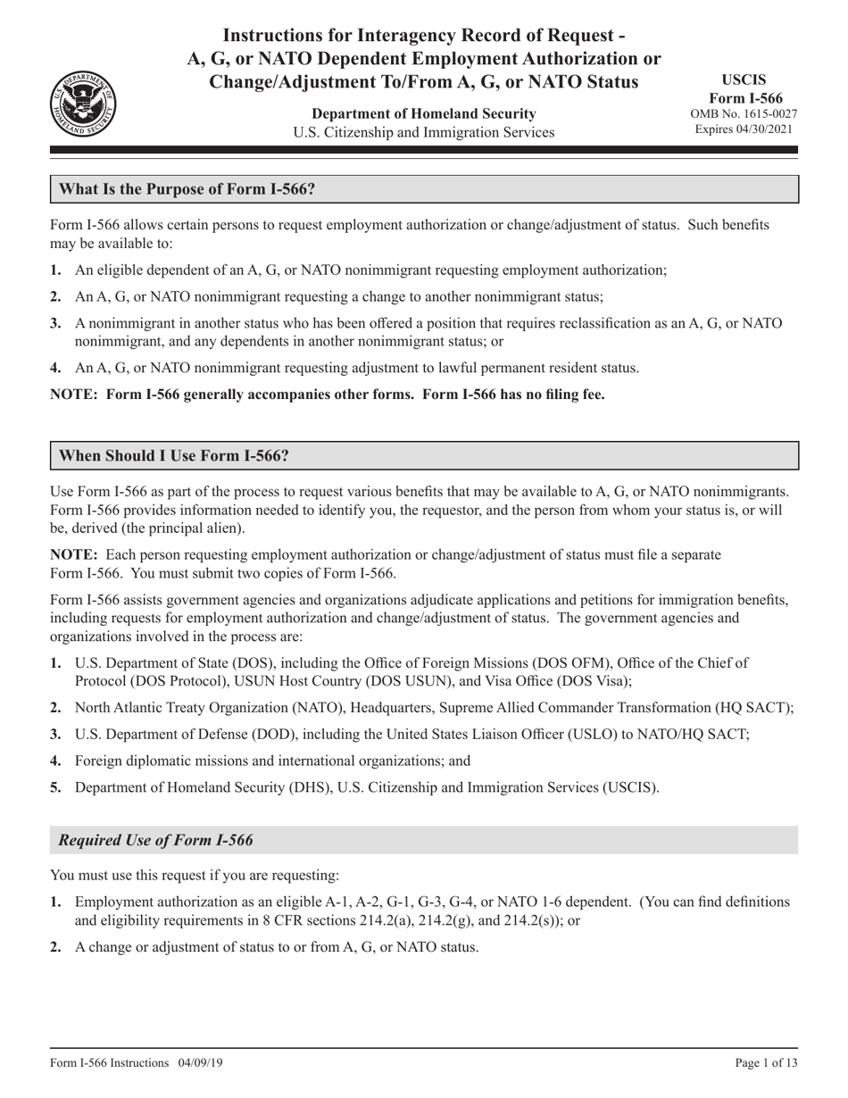 Download Instructions for USCIS Form I-566 Interagency Record of ...