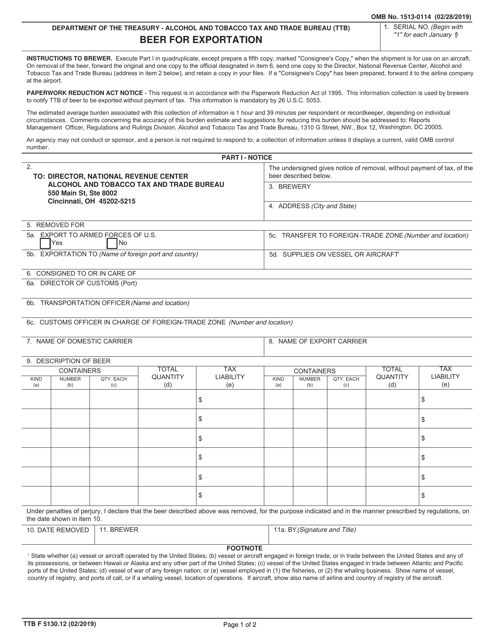 TTB Form 5130.12  Printable Pdf