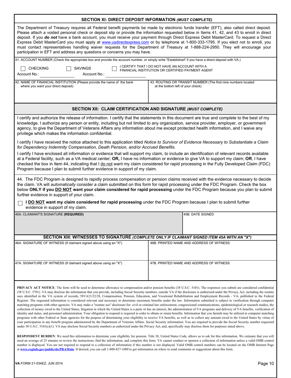 VA Form 21-534EZ - Fill Out, Sign Online and Download Fillable PDF ...