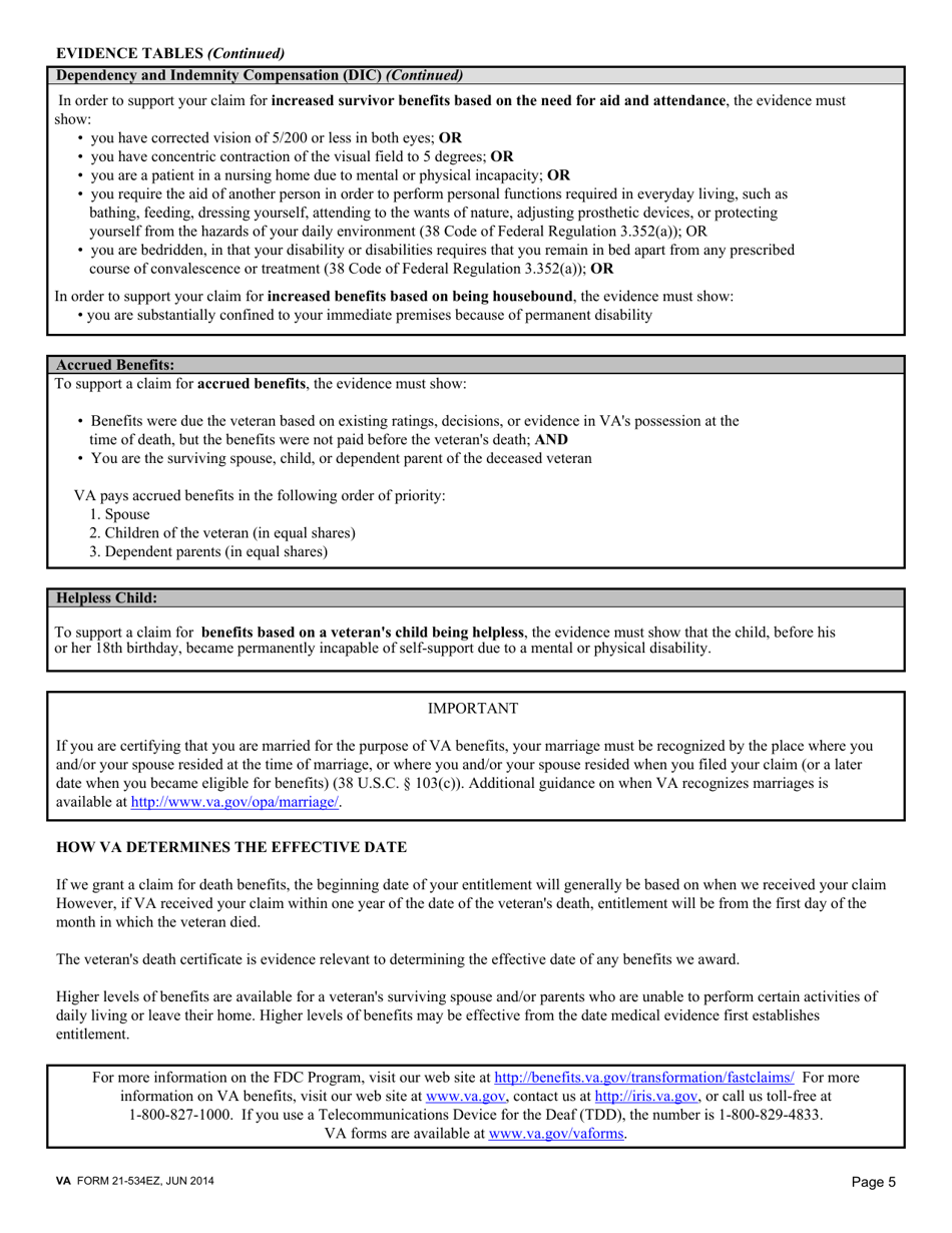VA Form 21534EZ Fill Out, Sign Online and Download Fillable PDF