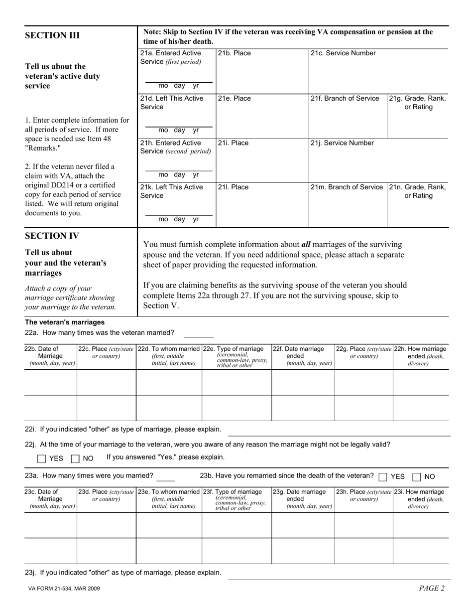 VA Form 21534 Fill Out, Sign Online and Download Fillable PDF