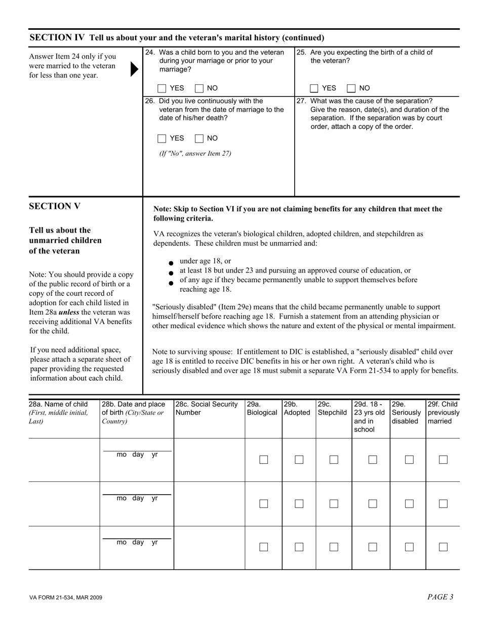 VA Form 21-534 Application for Dependency and Indemnity Compensation, Death Pension and Accrued Benefits by a Surviving Spouse or Child (Including Death Compensation if Applicable), Page 5