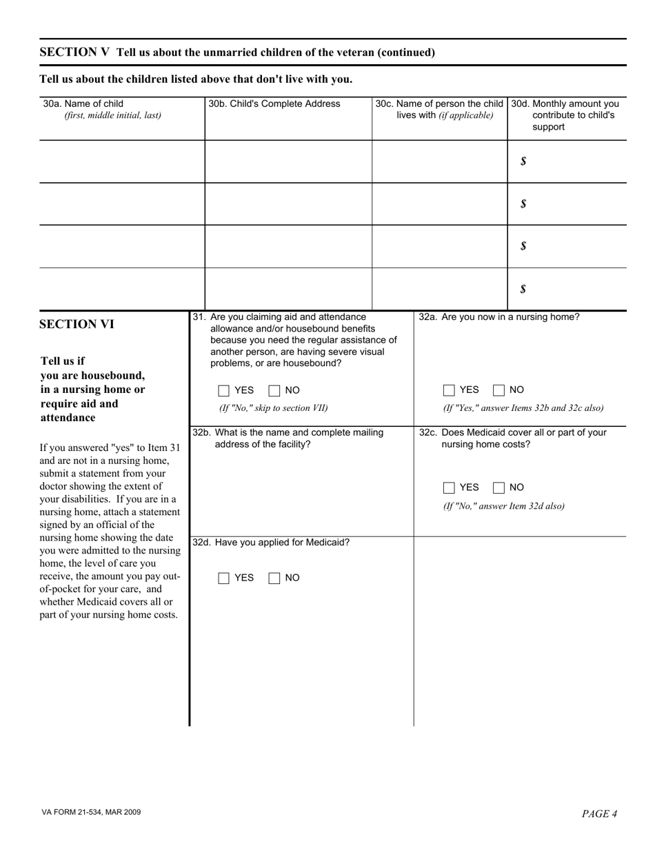 VA Form 21-534 Application for Dependency and Indemnity Compensation, Death Pension and Accrued Benefits by a Surviving Spouse or Child (Including Death Compensation if Applicable), Page 6