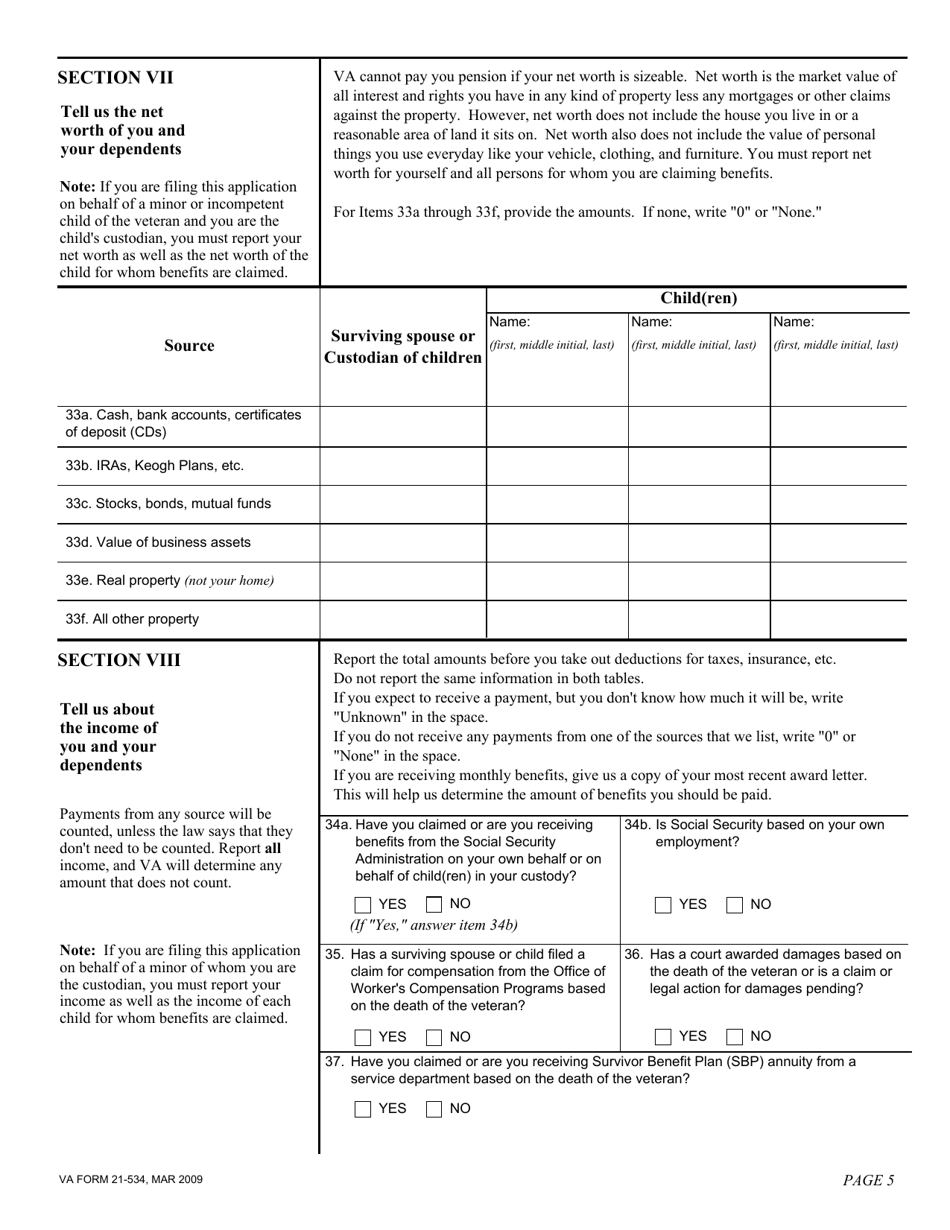 VA Form 21534 Fill Out, Sign Online and Download Fillable PDF
