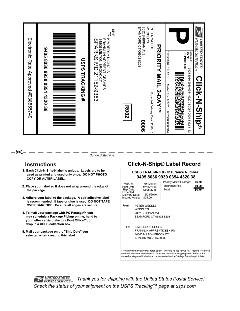 Sample PS Form 5630 Shipment Confirmation Acceptance Notice, Page 1