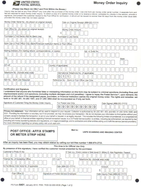 Printable Ps Form 6401 Printable Forms Free Online
