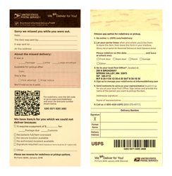PS Form 3849 &quot;Delivery Notice/Reminder/Receipt&quot;