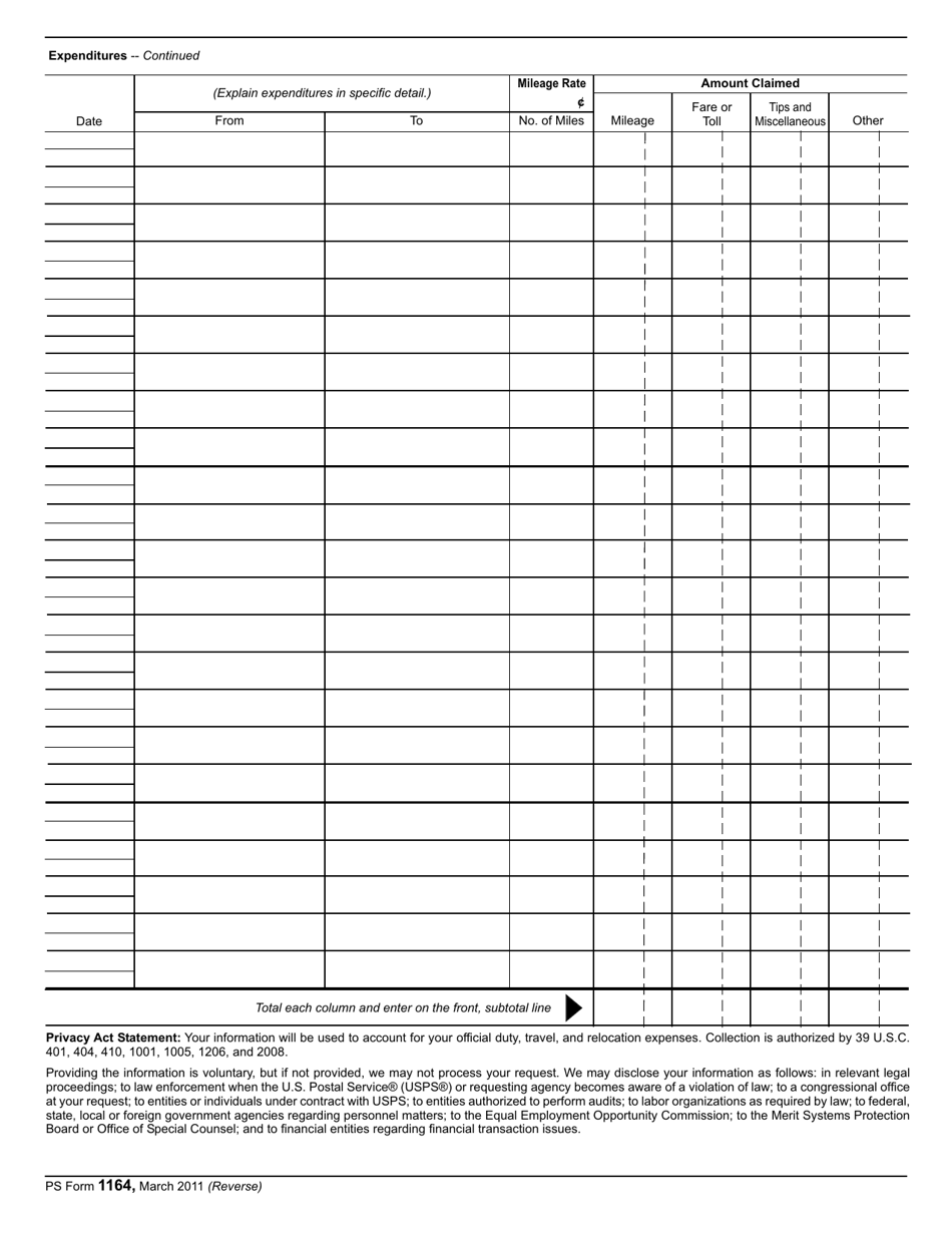 PS Form 1164 Download Printable PDF or Fill Online Claim for