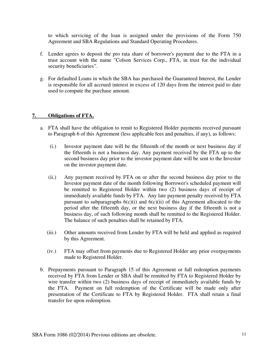SBA Form 1086 Secondary Participation Guaranty Agreement, Page 11