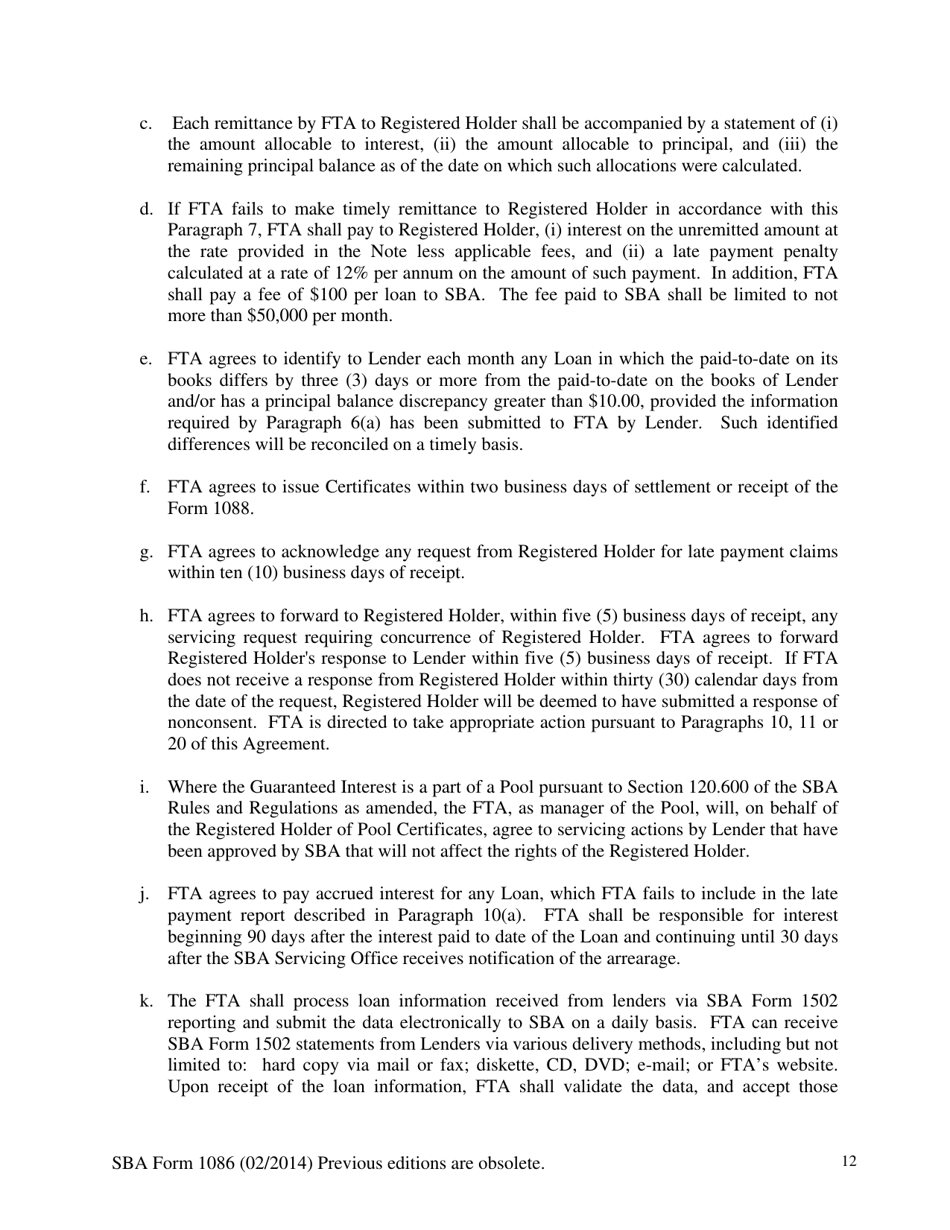 SBA Form 1086 Secondary Participation Guaranty Agreement, Page 12