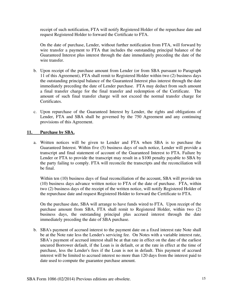 SBA Form 1086 Secondary Participation Guaranty Agreement, Page 15