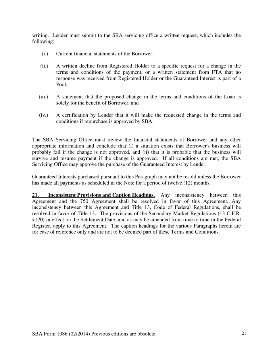SBA Form 1086 Secondary Participation Guaranty Agreement, Page 21
