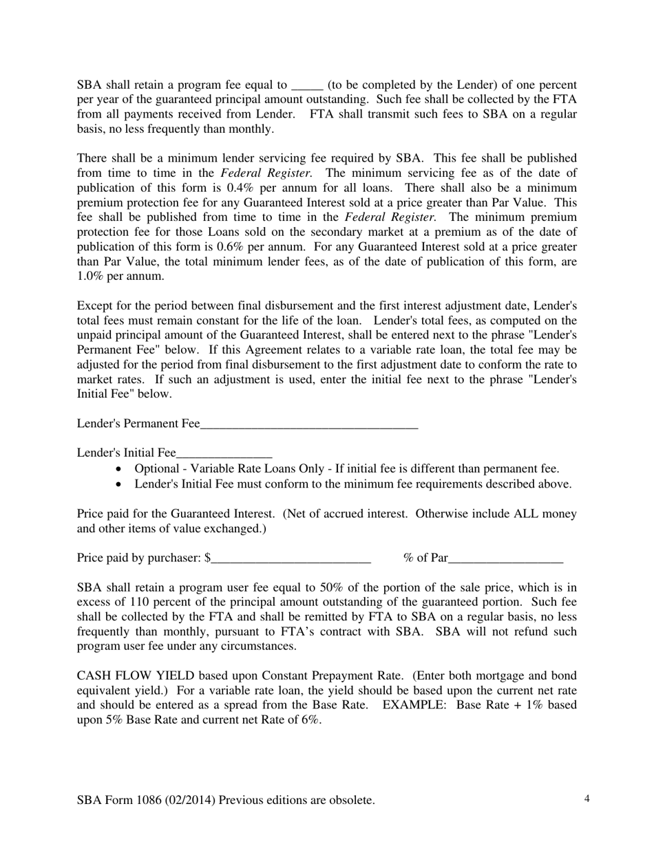 SBA Form 1086 Secondary Participation Guaranty Agreement, Page 4