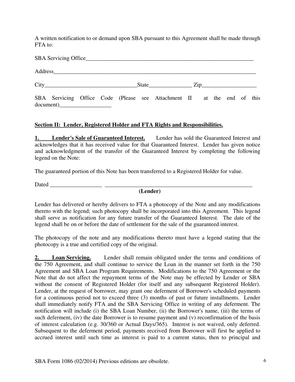 SBA Form 1086 Secondary Participation Guaranty Agreement, Page 6