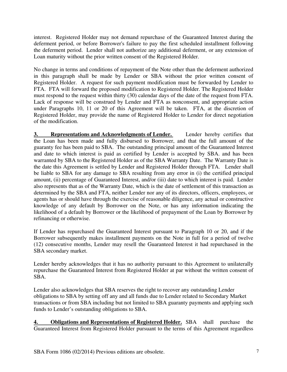 SBA Form 1086 Secondary Participation Guaranty Agreement, Page 7