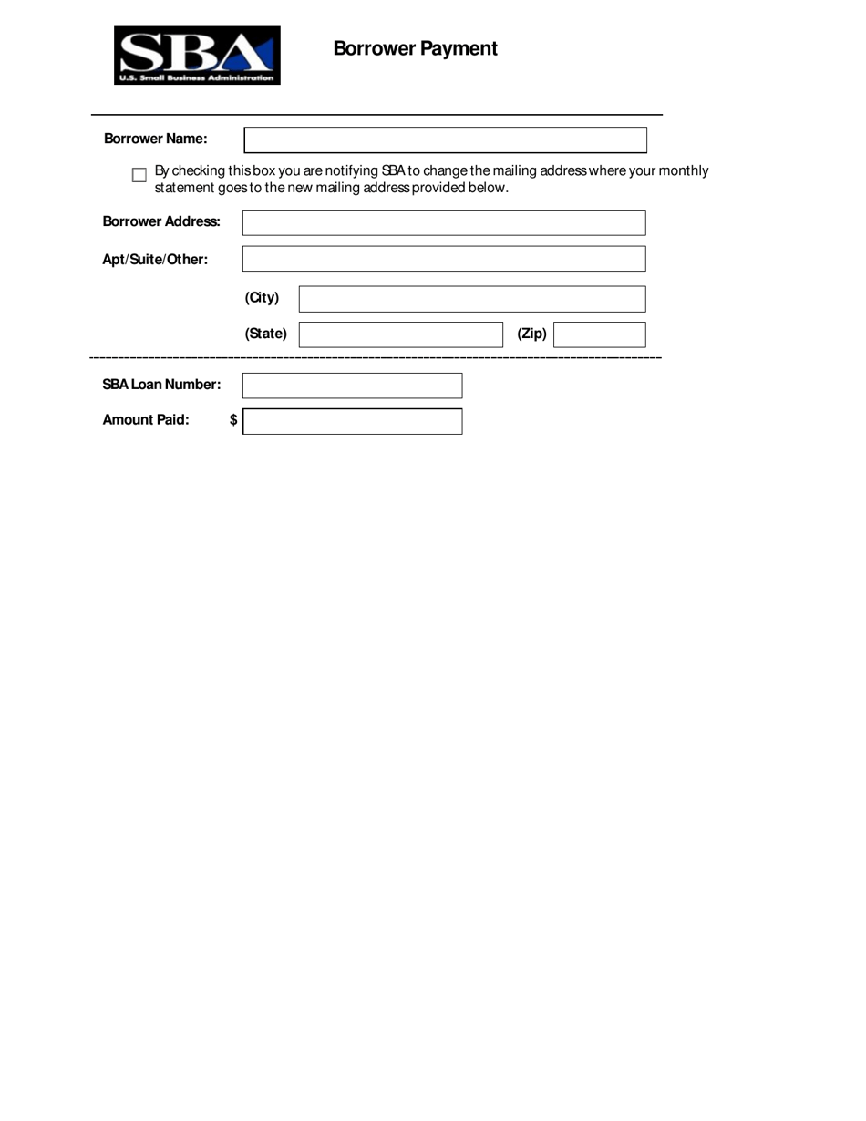 SBA Form 1201 Borrower Payment, Page 1