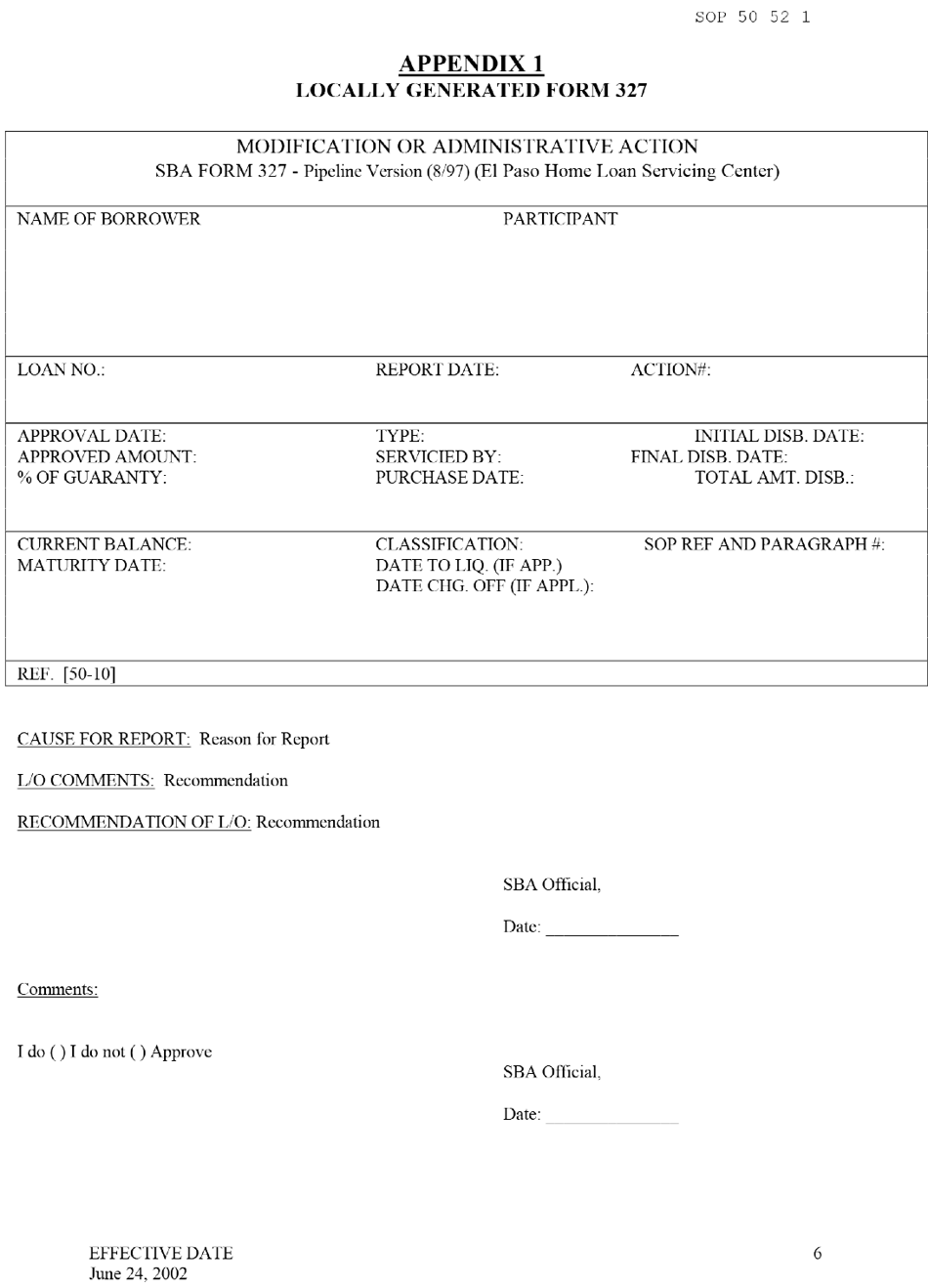 SBA Form 327 Modification or Administrative Action, Page 2