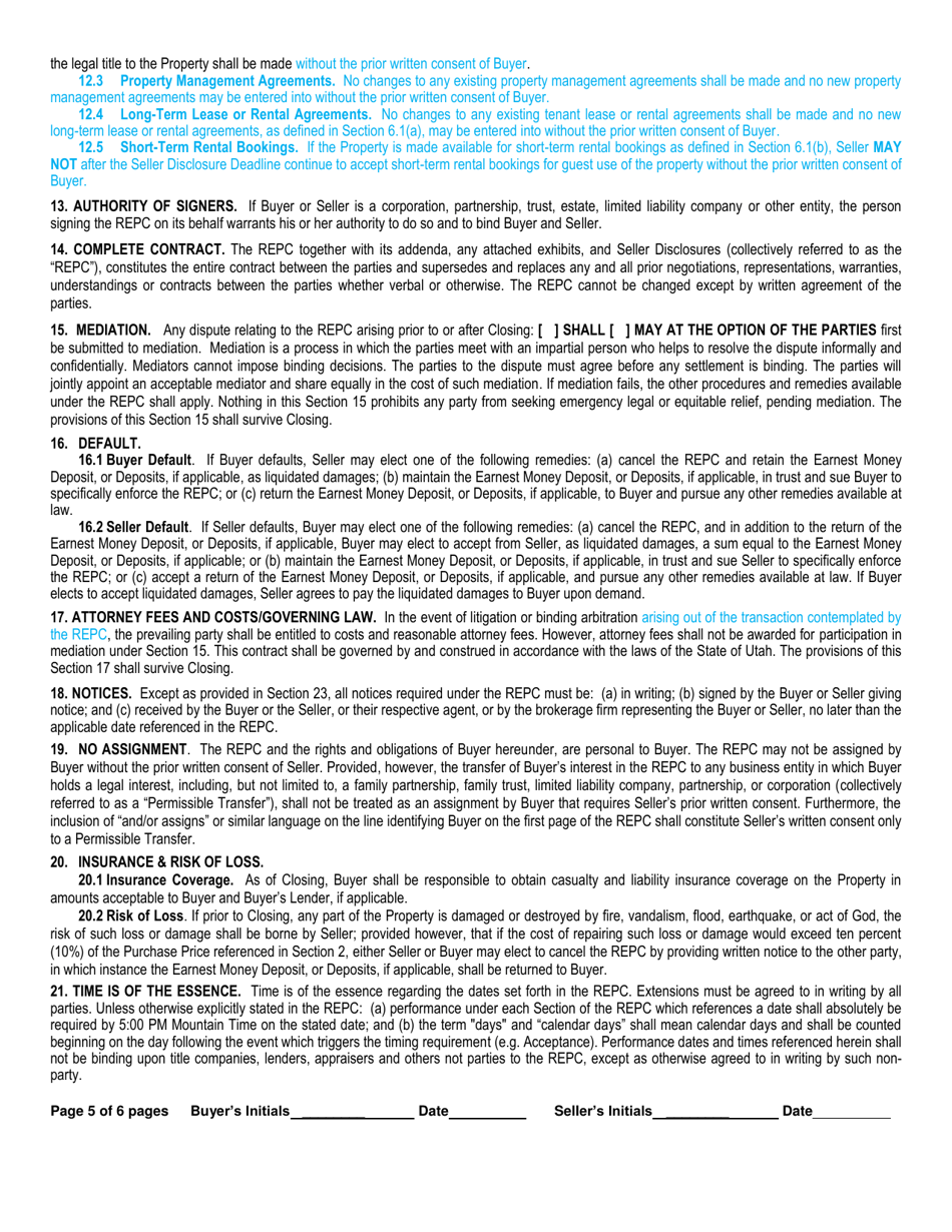 Real Estate Purchase Contract - Utah, Page 5
