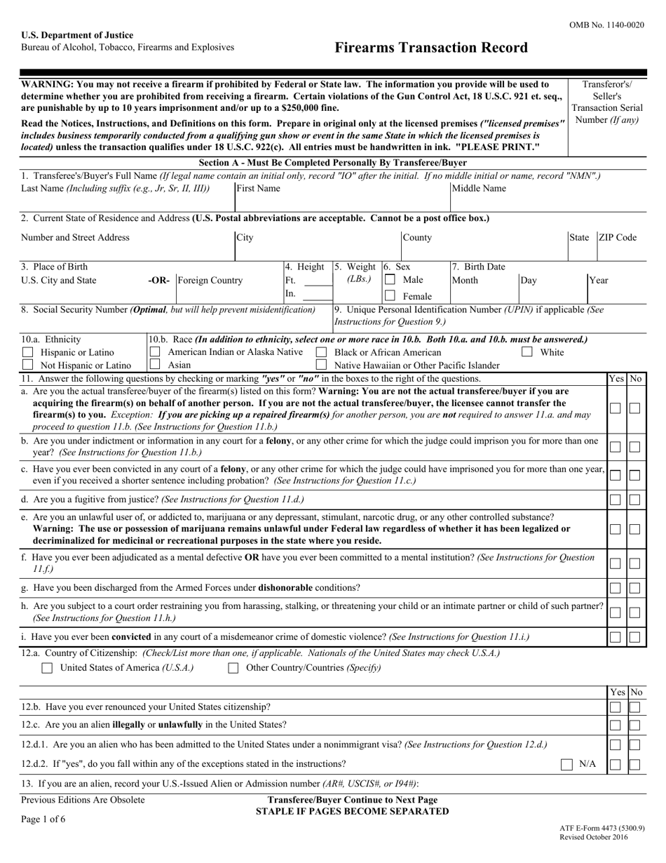 ATF Form 5300.9 (4473) Firearms Transaction Record, Page 1