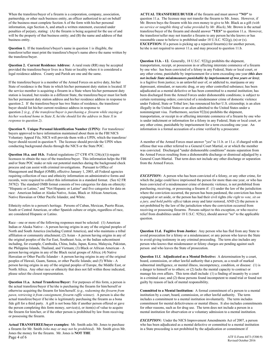 ATF Form 5300.9 (4473) Firearms Transaction Record, Page 4