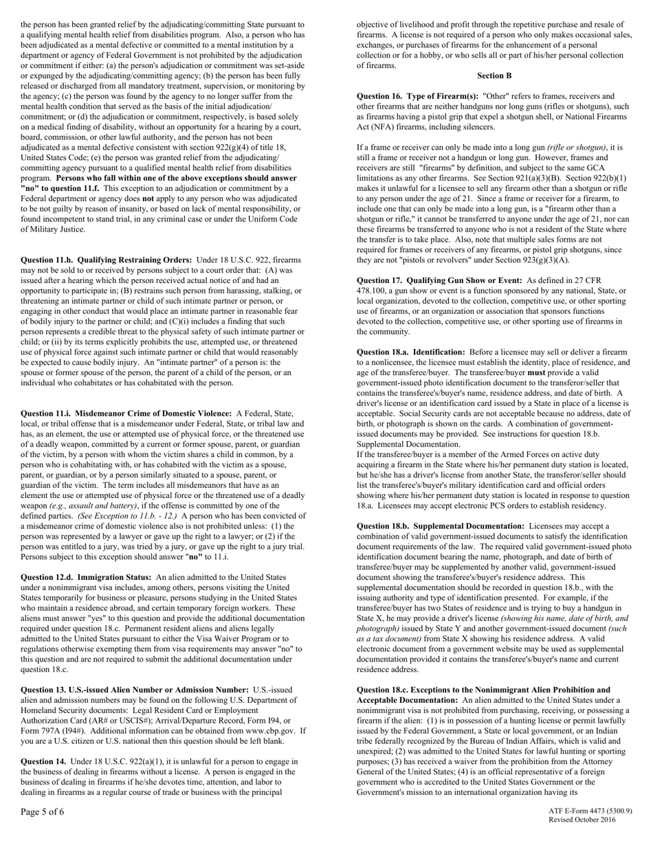 ATF Form 5300.9 (4473) Firearms Transaction Record, Page 5