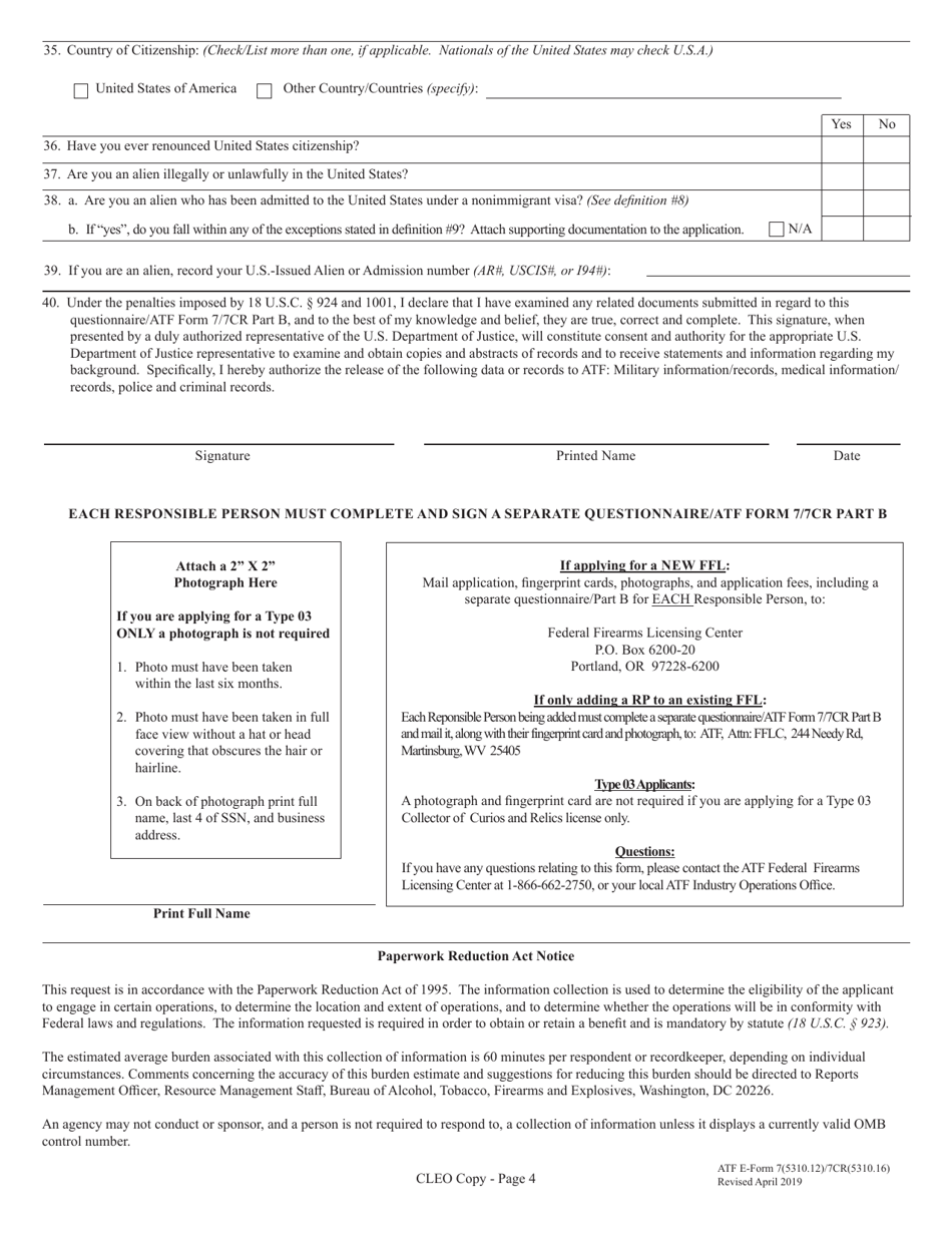 ATF Form 7 / 7CR (5310.12 / 5310.16) Application for Federal Firearms License, Page 12