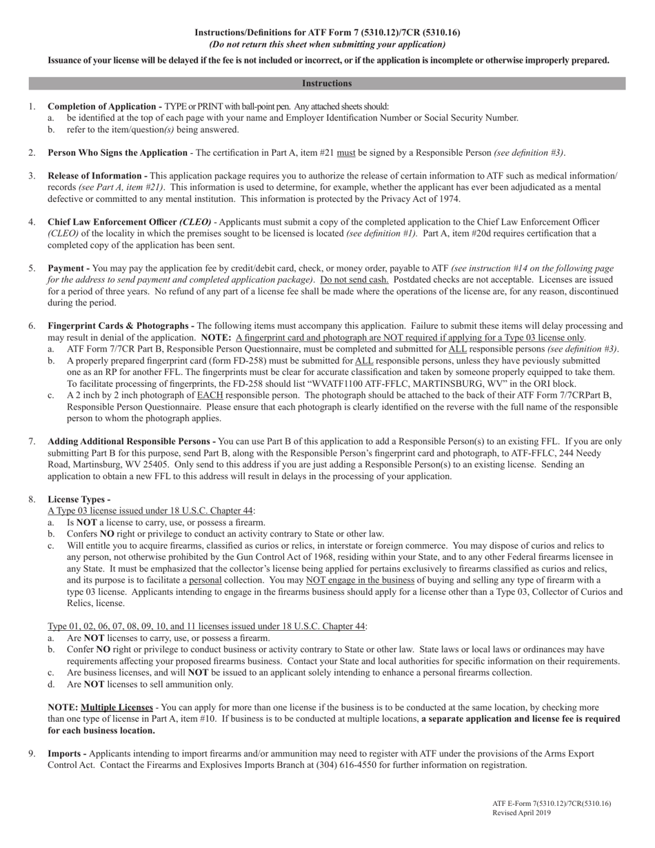 ATF Form 7 / 7CR (5310.12 / 5310.16) Application for Federal Firearms License, Page 5