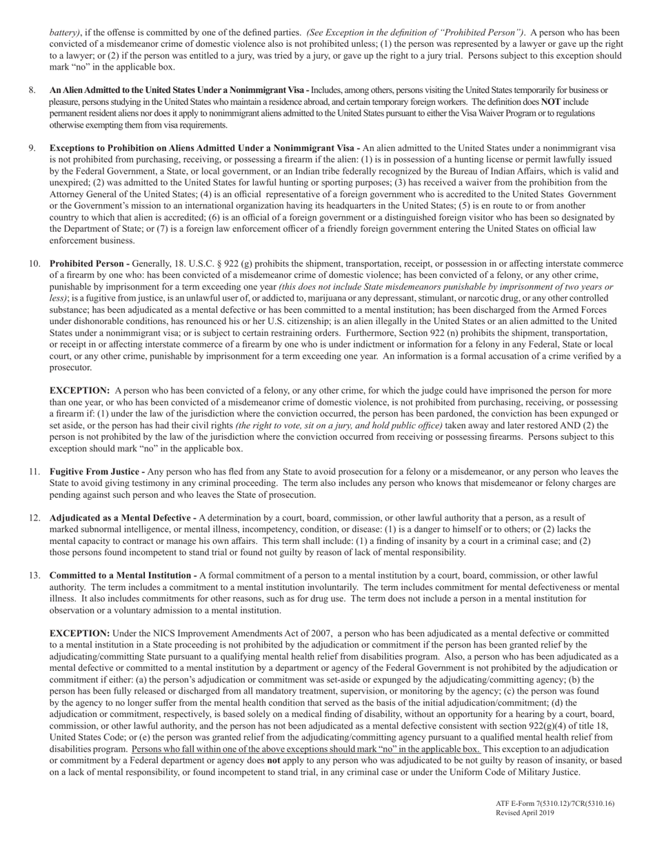 ATF Form 7 / 7CR (5310.12 / 5310.16) Application for Federal Firearms License, Page 7