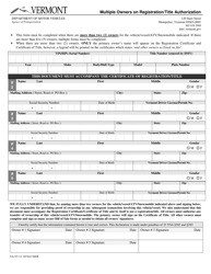 Form TA-VT-12 &quot;Multiple Owners on Registration/Title Authorization&quot; - Vermont