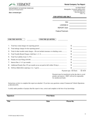 Form CVO-003 Rental Company Tax Report - Vermont