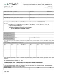 Document preview: Form TA-VP-219 Diesel Fuel Exemption Certificate Application - Vermont