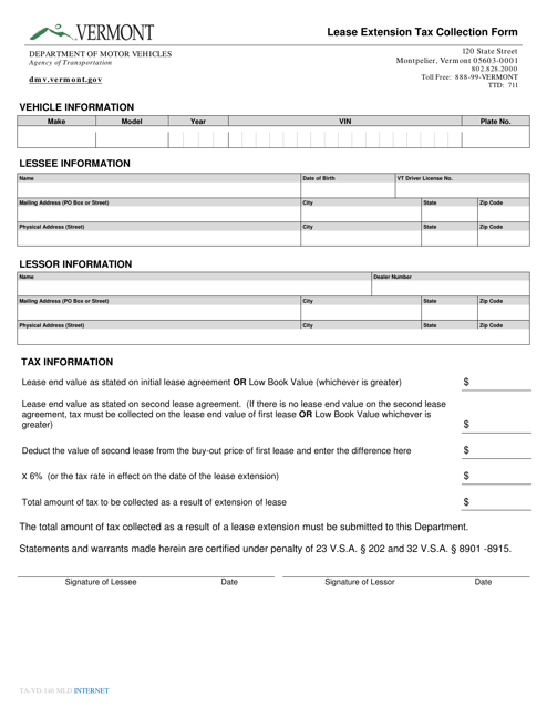 Form TA-VD-146 Lease Extension Tax Collection Form - Vermont