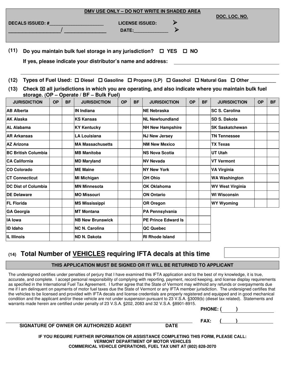 Form TA-VP-211 Vermont Based International Fuel Tax Agreement (Ifta) Motor Fuel Tax License Credentials and Decals - Vermont, Page 2