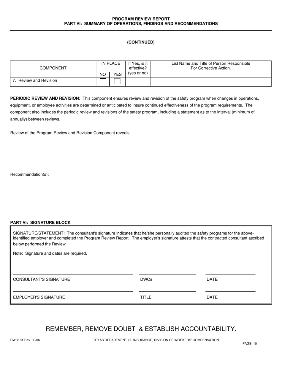 Form DWC101 Program Review Report - Texas, Page 10