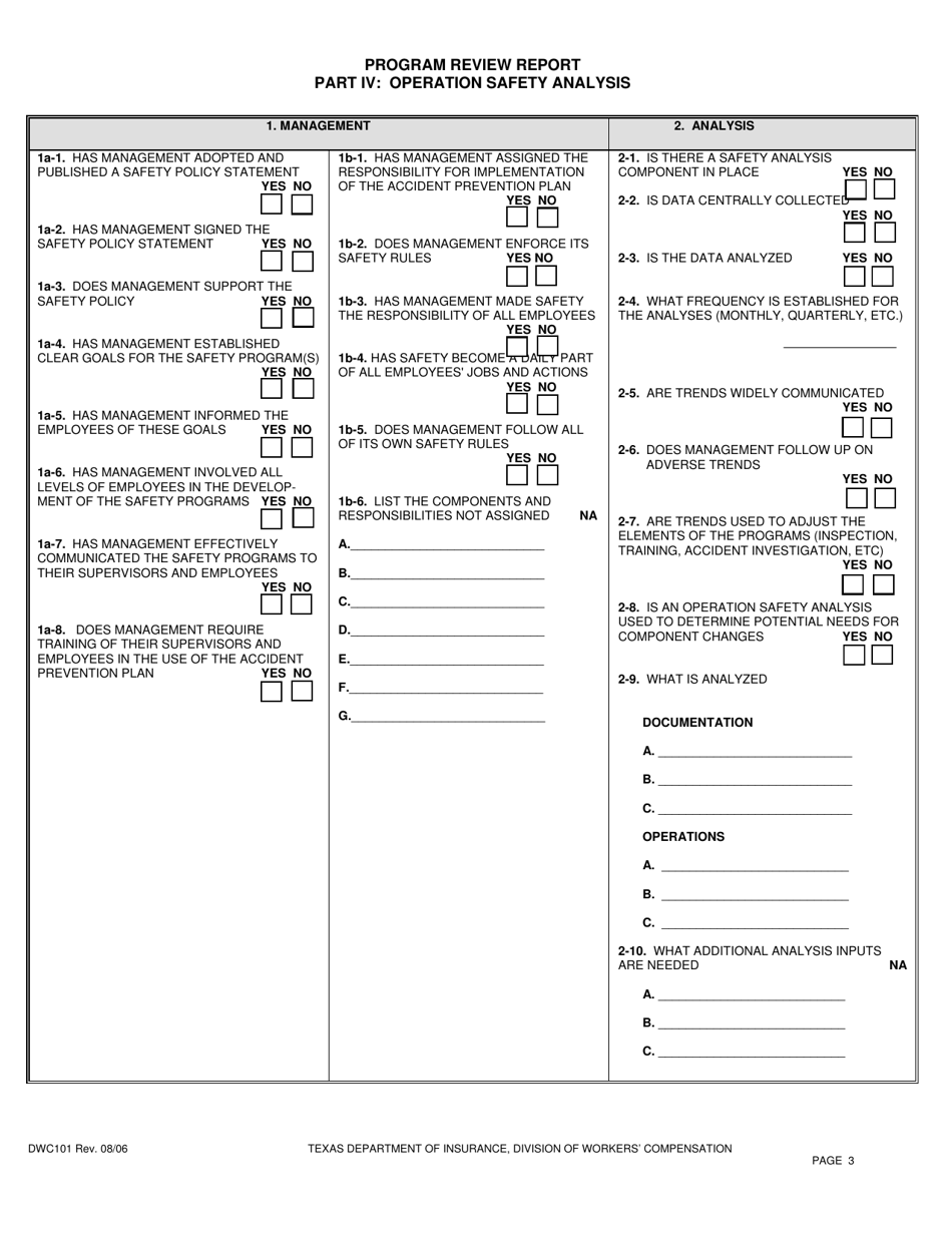Form DWC101 Program Review Report - Texas, Page 3