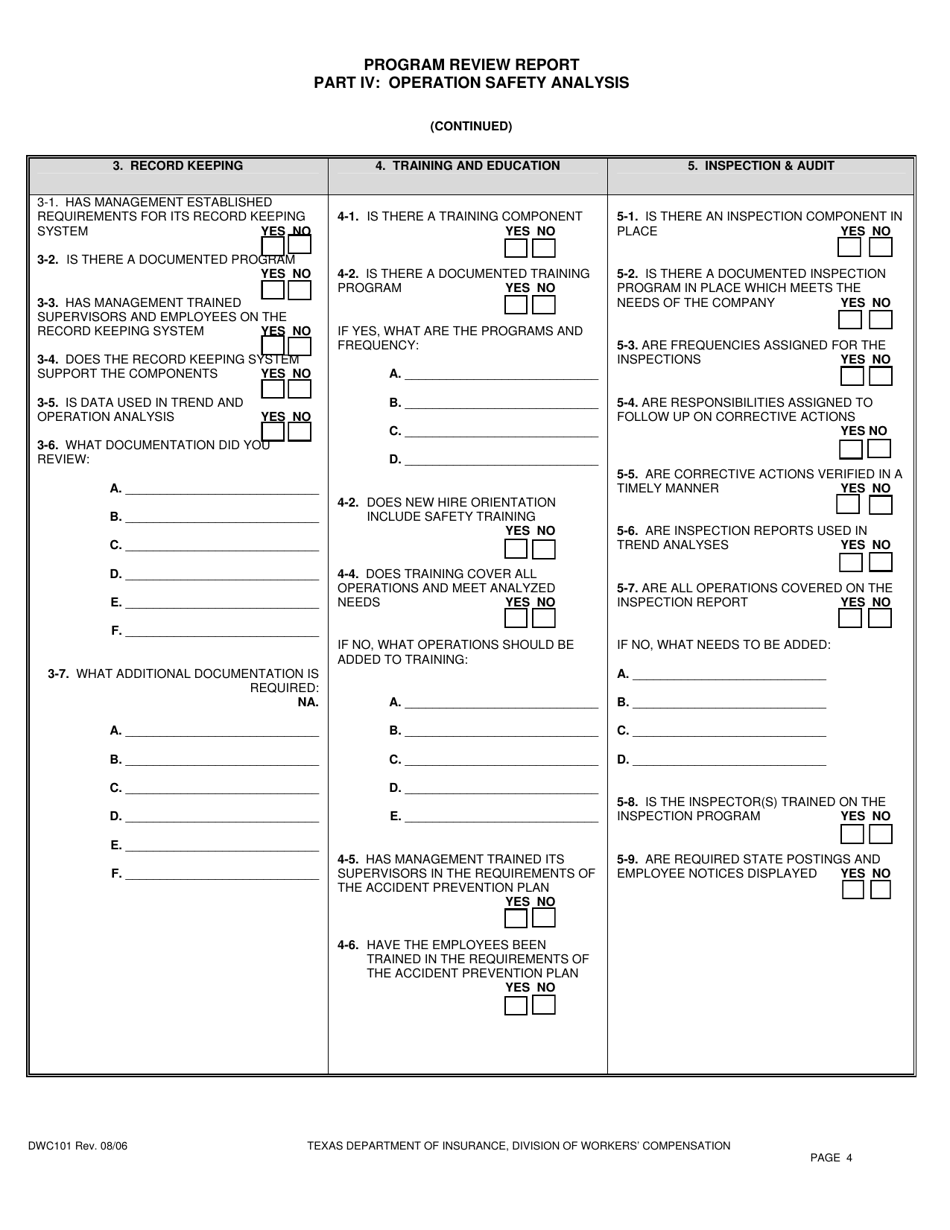 Form DWC101 Program Review Report - Texas, Page 4