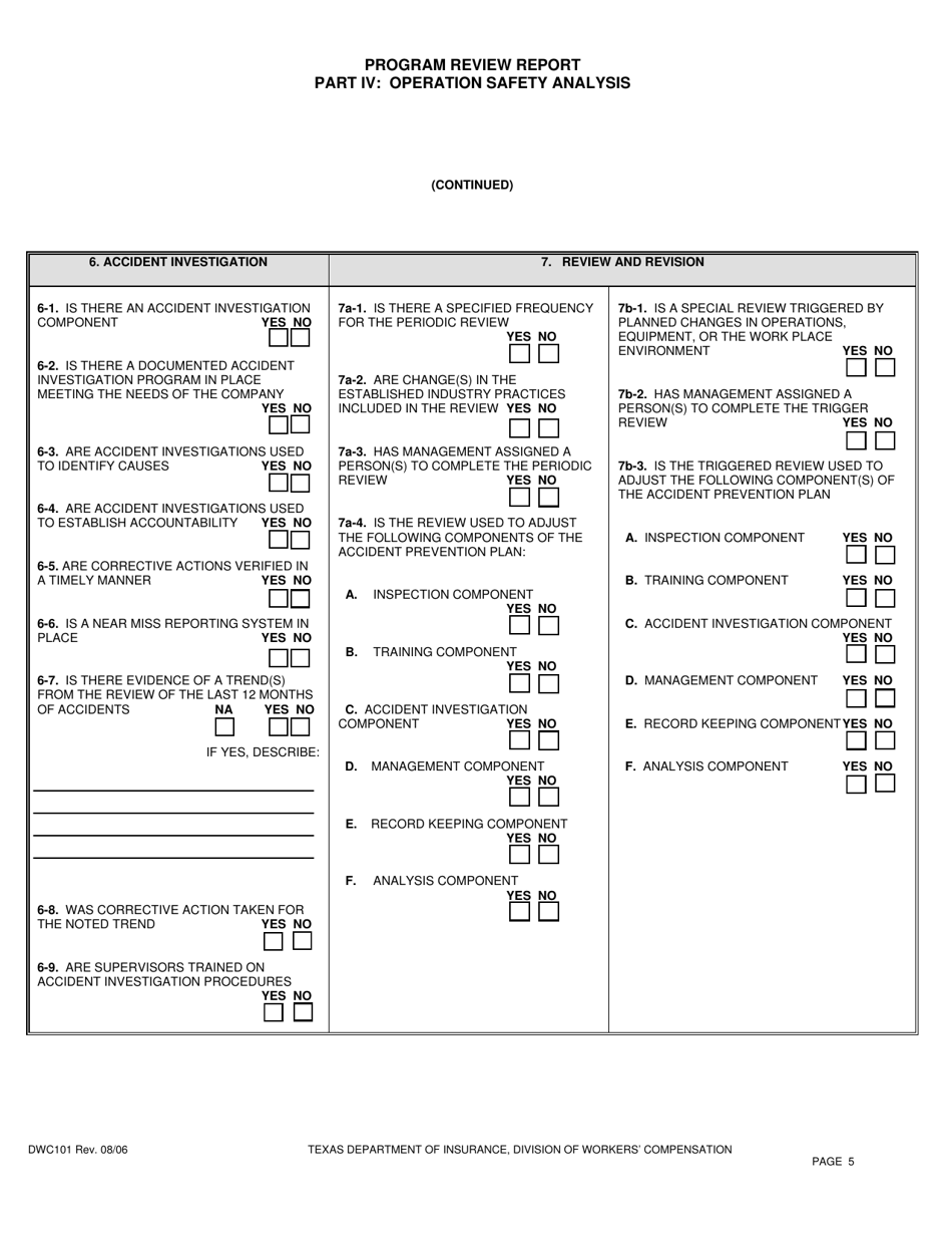 Form DWC101 Program Review Report - Texas, Page 5