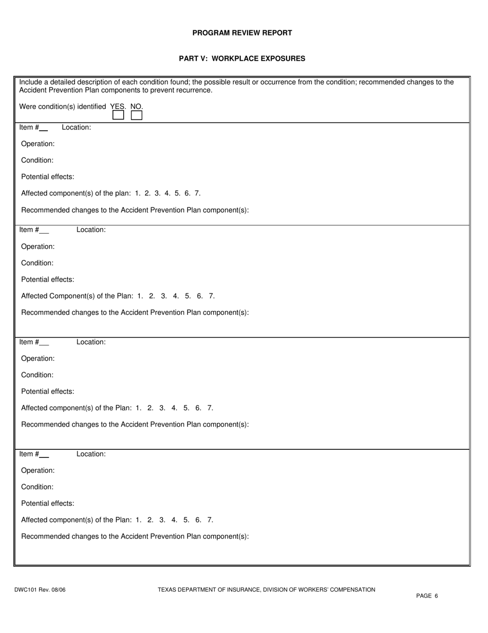 Form DWC101 Program Review Report - Texas, Page 6