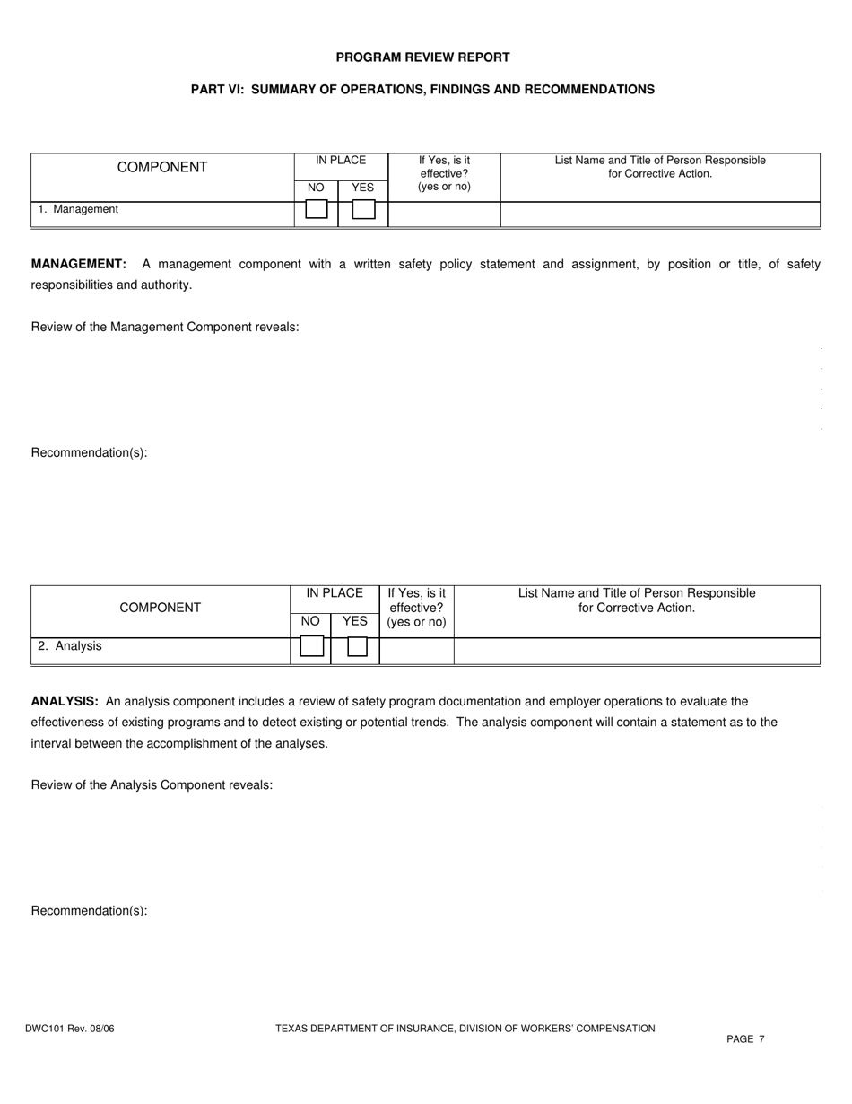 Form DWC101 Program Review Report - Texas, Page 7