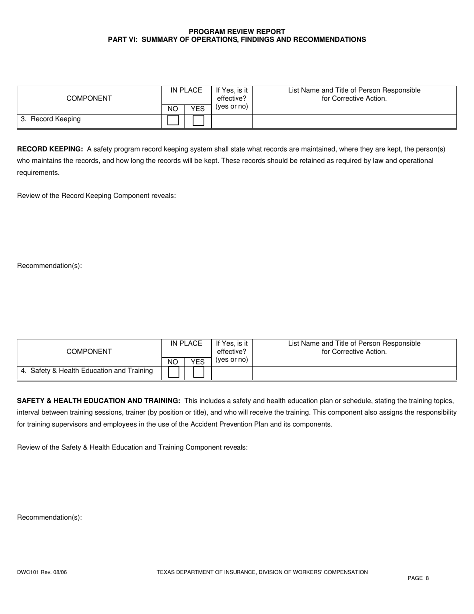 Form DWC101 Program Review Report - Texas, Page 8